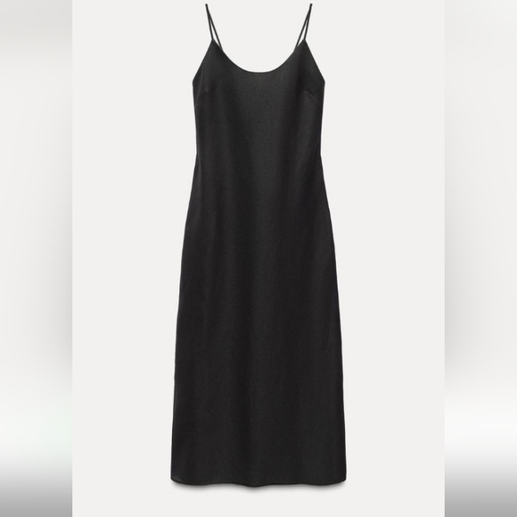 Zara | Black linen Midi Dress - Picture 5 of 10